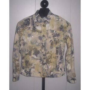 Christopher & Banks Womens Large Yellow Paisley Corduroy Button Front Jacket Lg